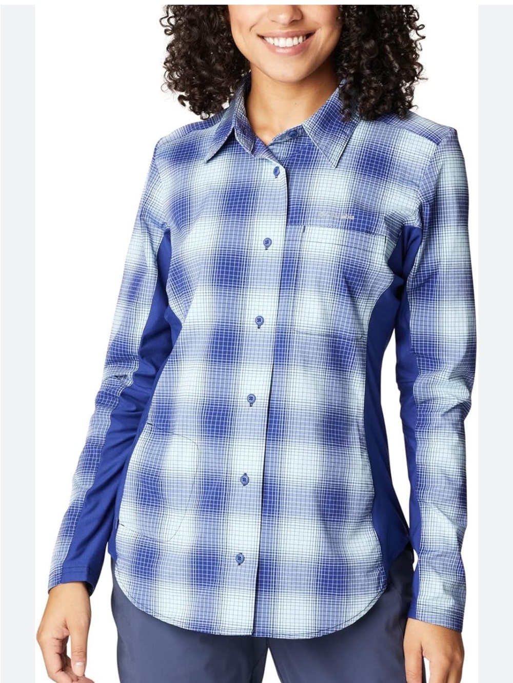 Columbia Omni-shield Claudia ridge Blue Plaid Long-Sleeve Button-Down Shirt XL